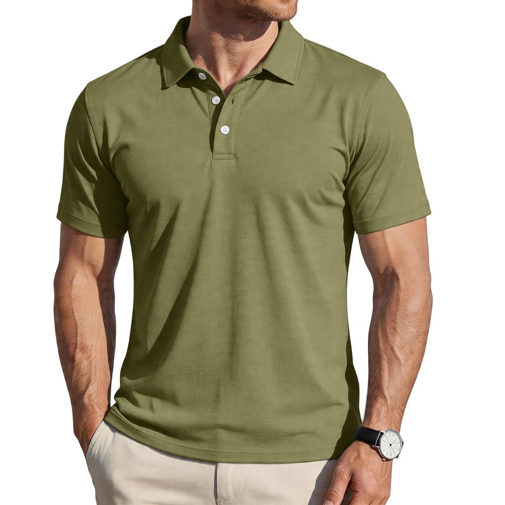 Men's Short Sleeve Polo Shirt Classic Fit Button Down Collar Casual Lightweight Breathable Fabric Summer Top