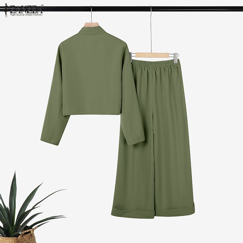 ZANZEA Lässiges zweiteiliges Anzug-Set für Damen mit langärmeliger Bluse und Hose