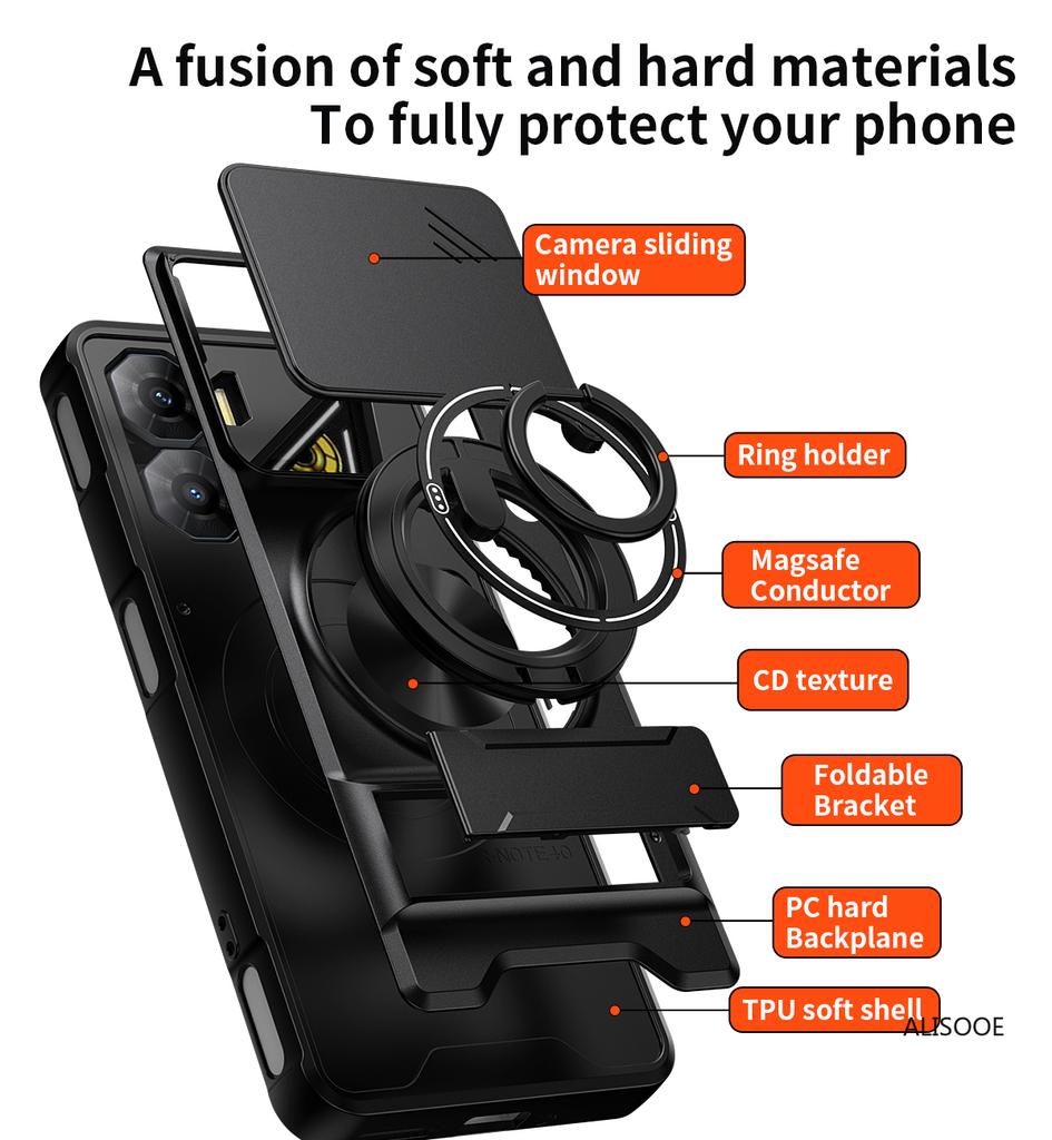 Hülle für Nubia Neo 3 5G Hülle Drehbar Schiebbarer Kamera-Schutzring Ständer Stoßfeste Abdeckung Capa Funda