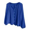 Womens Long Sleeve Button Down Blouse Lightweight Crinkled Fabric Casual Loose Fit Shirt with V Neck Design for Daily Wear