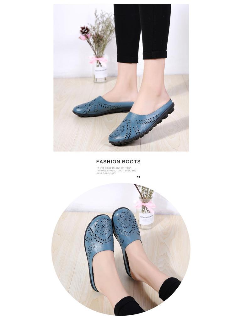 Spring/Summer Women's Genuine Leather Casual Low-Top Flat Slippers, Sizes 35-46, Plus Size Available