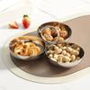 Stainless Steel 3-Compartment Snack Bowl Large Capacity Round Sauce Dish Dessert Plate  Office