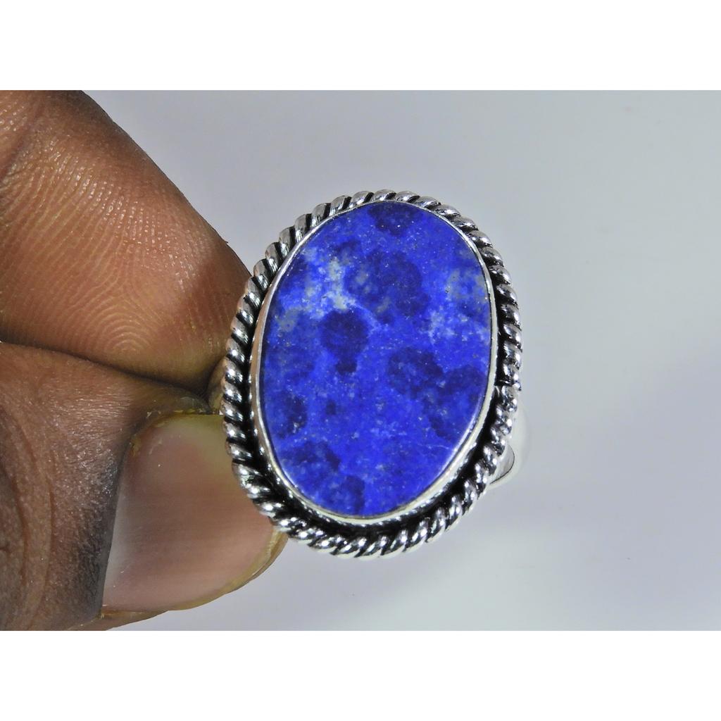 Natural Lapis Lazuli 925 Solid Sterling Silver Ring Size US-8.5 PG-48
