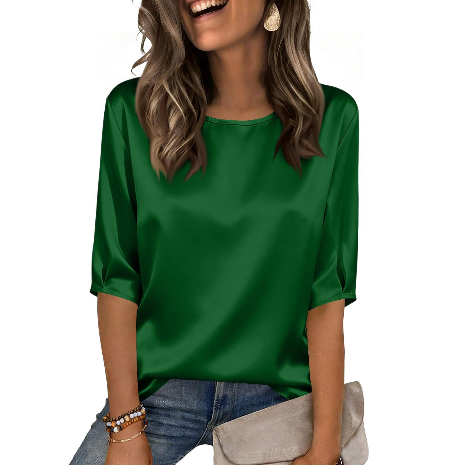 

Women s Color Cotton And Linen Camisole Loose Inner 3/4 Sleeve Versatile Bottoming Top XXL зелений