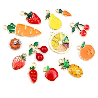 10 Stück/Los Frucht Emaille Metall Anhänger Apfel Orange Karotte Anhänger für DIY Halskette Armband Schmuckherstellung Zubehör