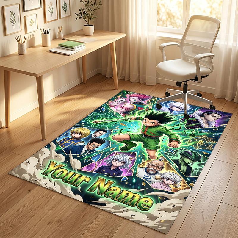 Personalized Crystal Velvet Carpet,Hunter × Hunter Custom Printed Name, Plush Area Rug For Home Indoor Decor