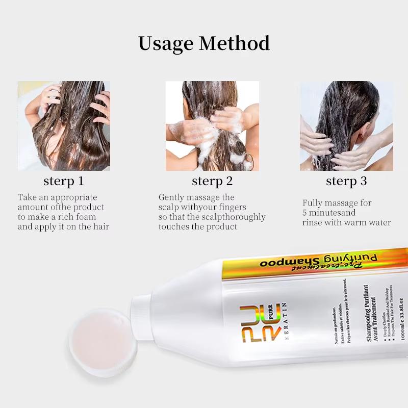 PURC 1000ml Keratin Shampoo Treatment Professtion Straightening Hair Before and After Hair Cleaning Protect Shampoos Care Women