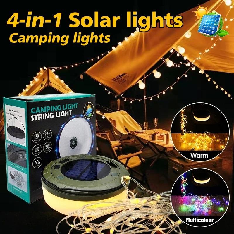 Solar Lights Outdoor Camping Light 10m String Light Outdoor Tent Light RGB Atmosphere Light LED Flashlight with Hook