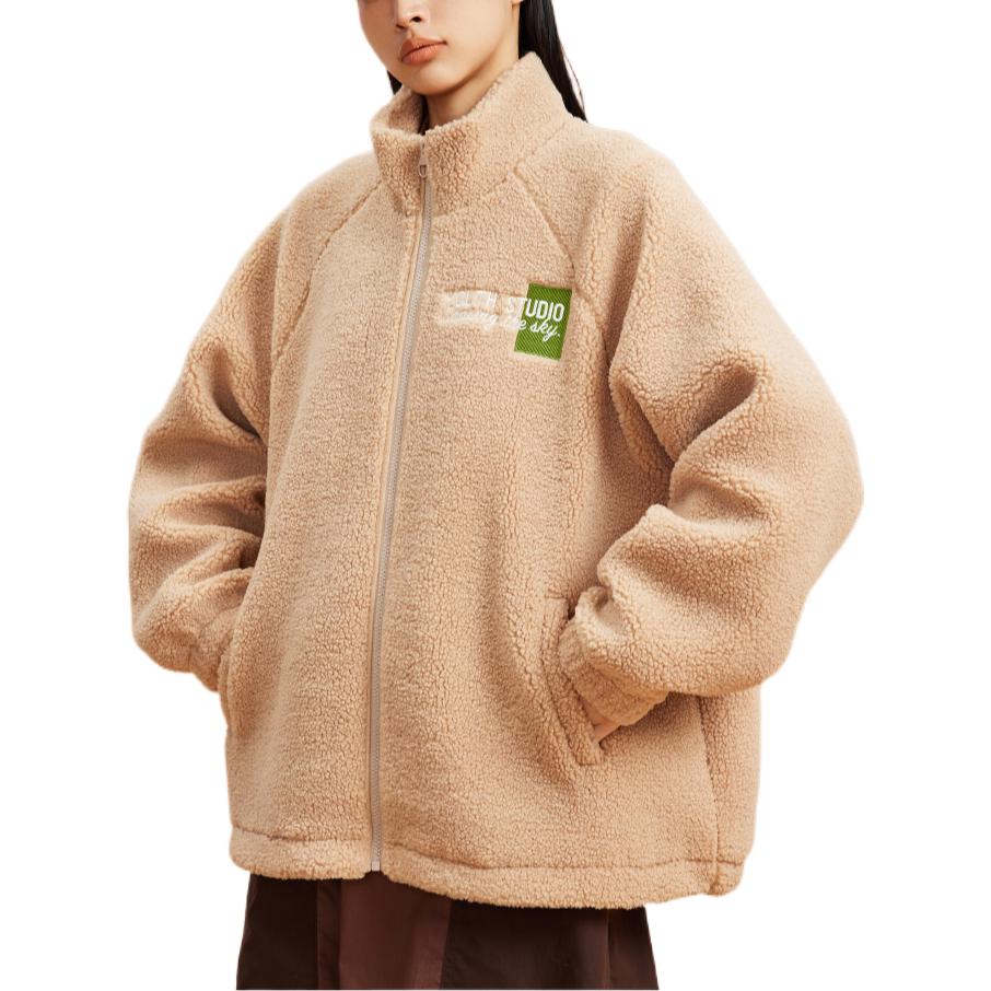 Anta Lifestyle Series Logo Letter Print Pattern Stand Collar Zipper Fleece Jacket Women Jacket Light-Brown 962248720-4