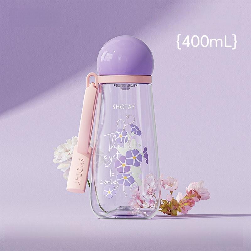 SHOTAY  400/600ml Plastic Water Cup Flower Pattern Water Bottle with Tea Strainer Leak-proof Brew Tea Cup Portable Office Cup