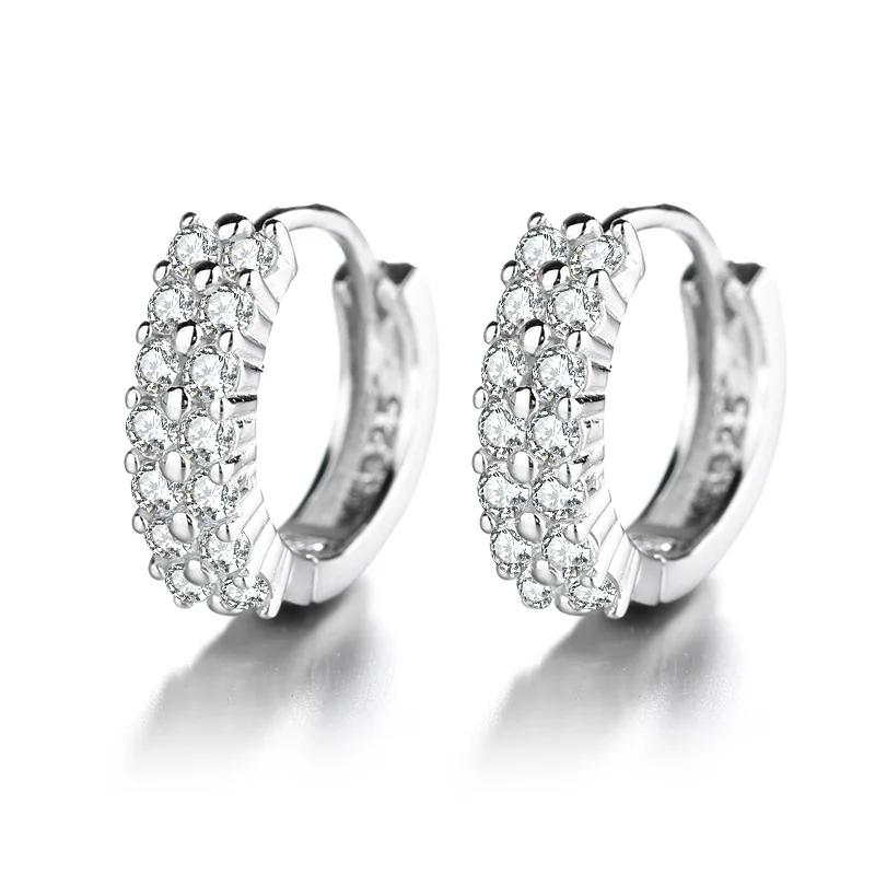 

New Fashion High Quality Crystal Zircon Round Silver Color Stud Earrings for Women Charm Hoop Earrings Luxury Jewelry Accessory