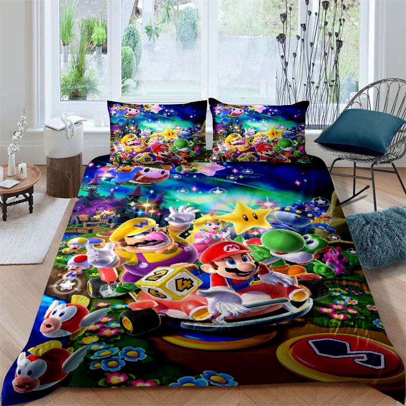Star-patterned three-piece bedding set (Super Mario game) - includes one duvet cover and two pillowcases221