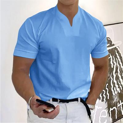Men's Casual Solid Color V-Neck Gentleman's Business Short Sleeve Fitness T-Shirt