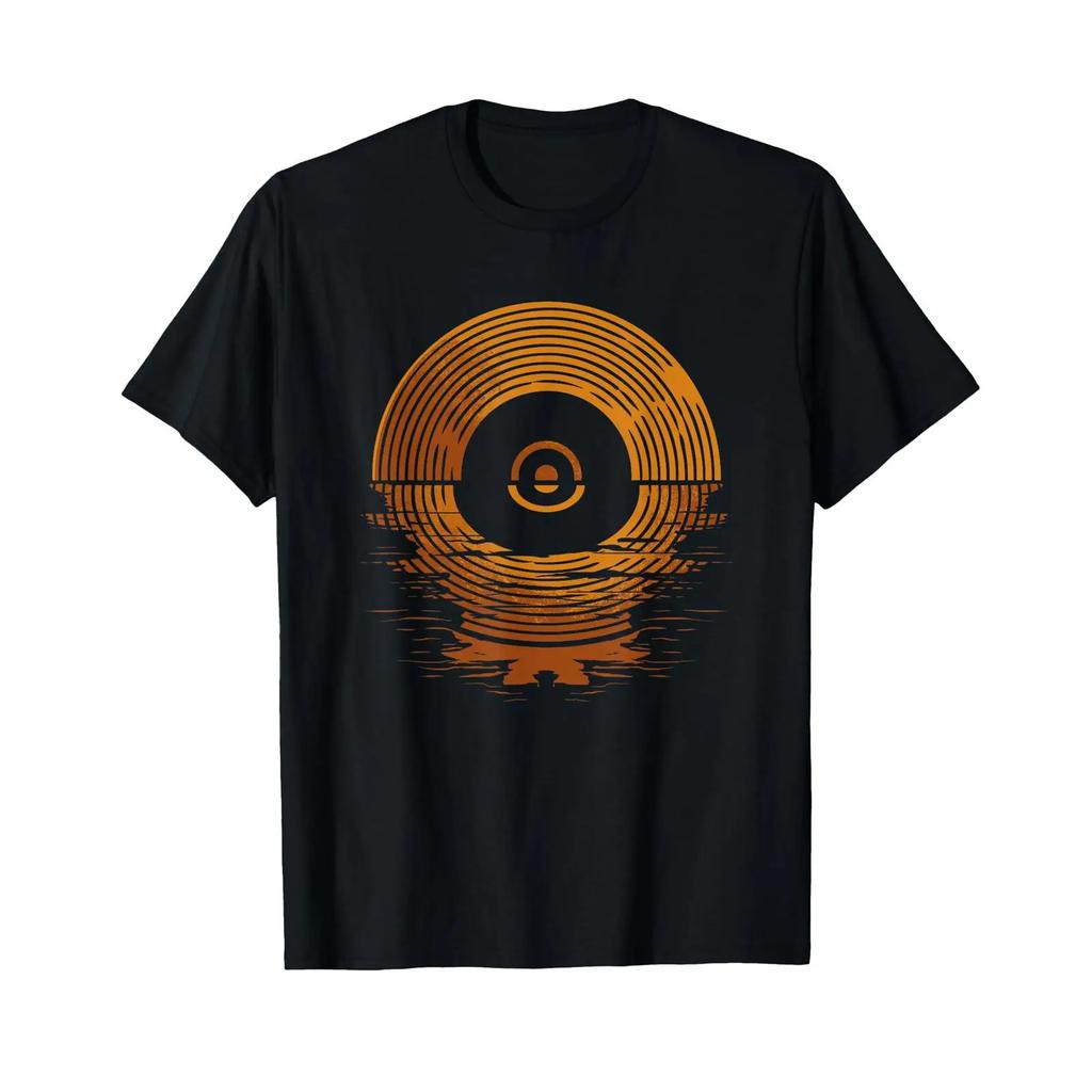 Vinyl Lp Records Sunset T Shirt Vintage Fashion Stylish Slightly Breathable Streetwear Versatile Top For Everyday Wear