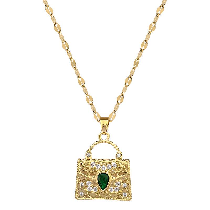 Full Diamond Green Bag Light Luxury Temperament Gorgeous Full Diamond Necklace Women'S Versatile Collarbone Chain Titanium Steel Chain