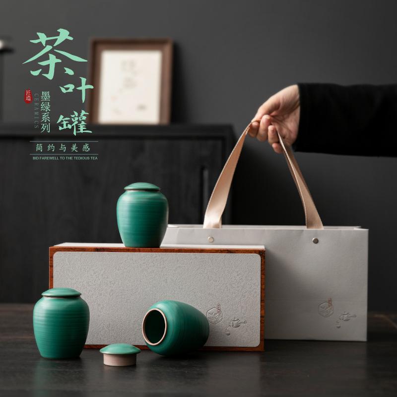 Portable sealed tank ceramic small tea can high-end boutique black tea green tea storage tea tank tea storage tank empty tank
