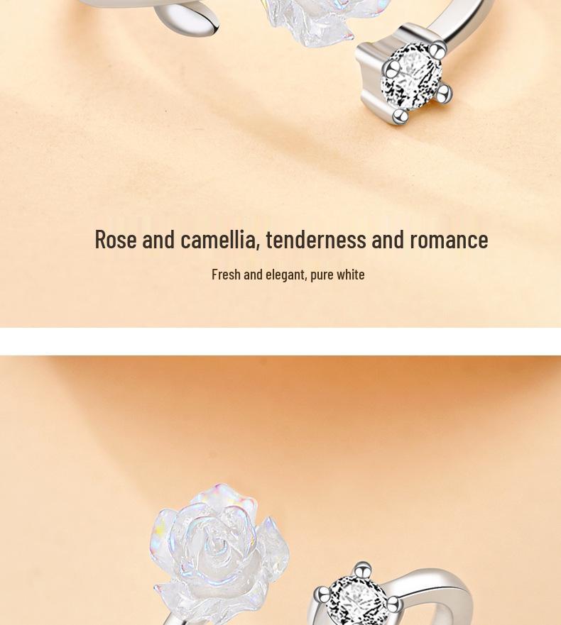 S925 Sterling Silver Camellia Adjustable Open Ring - Light Luxury Flower Design for Women