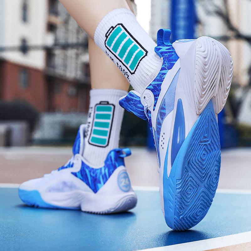 

New high elastic sports shoes non-slip and wear-resistant mesh breathable high-top children s sports training basketball shoes men s 36