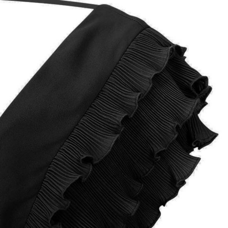 Women Evening Dress Low Cut V Neck Flying Sleeves Ruffled Pleated High Waist Solid Color Floor Length Prom Cocktail Party Formal Elegant