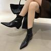 Pointed short boots women's 2025 new women's boots autumn and winter European and American boots medium heel shoes thick heel zipper thin boots