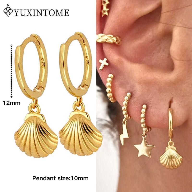 YUXINTOME 925 Silver Ear Needle Zircon Hoop gold Earrings For Women Square Plate Pendant Cutout Heart Earrings Fashion Jewelry