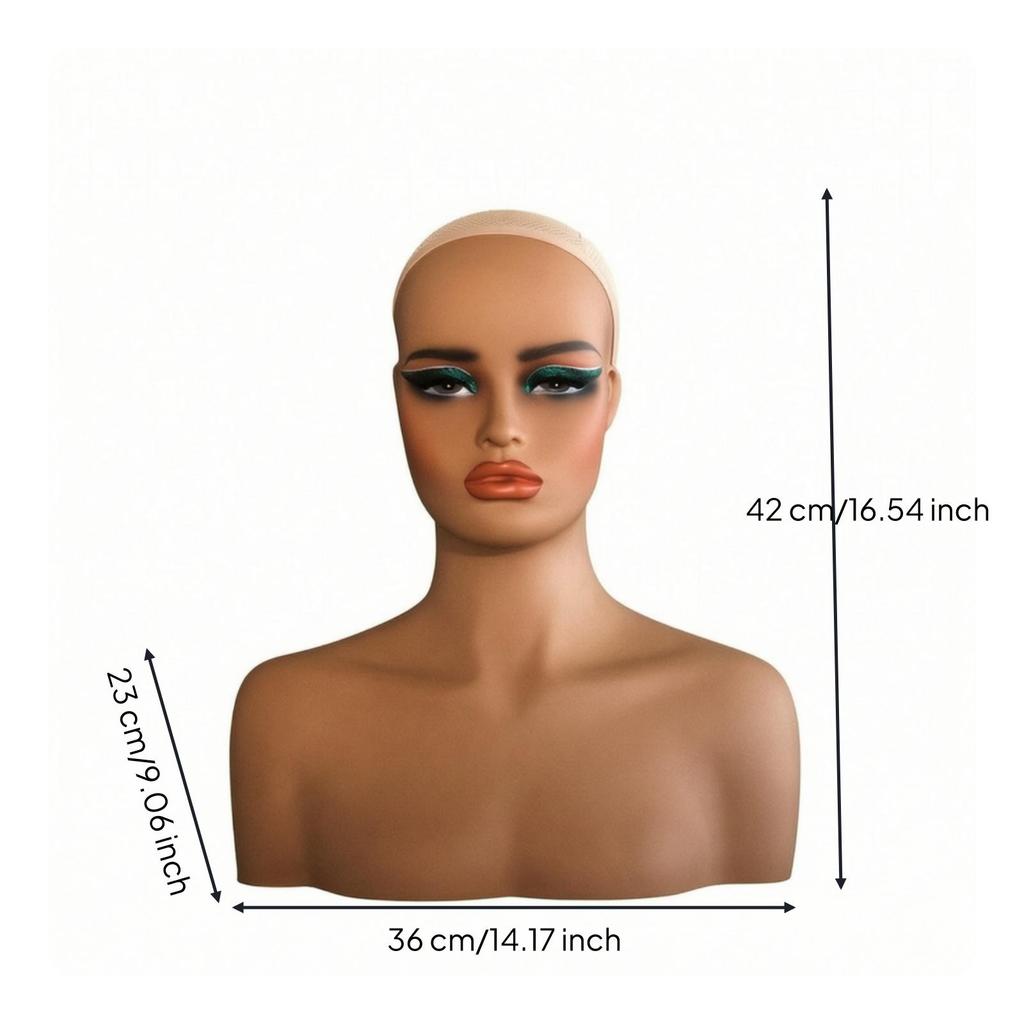 Mannequin Head with Shoulders Skin Tone Female Bust Lightweight