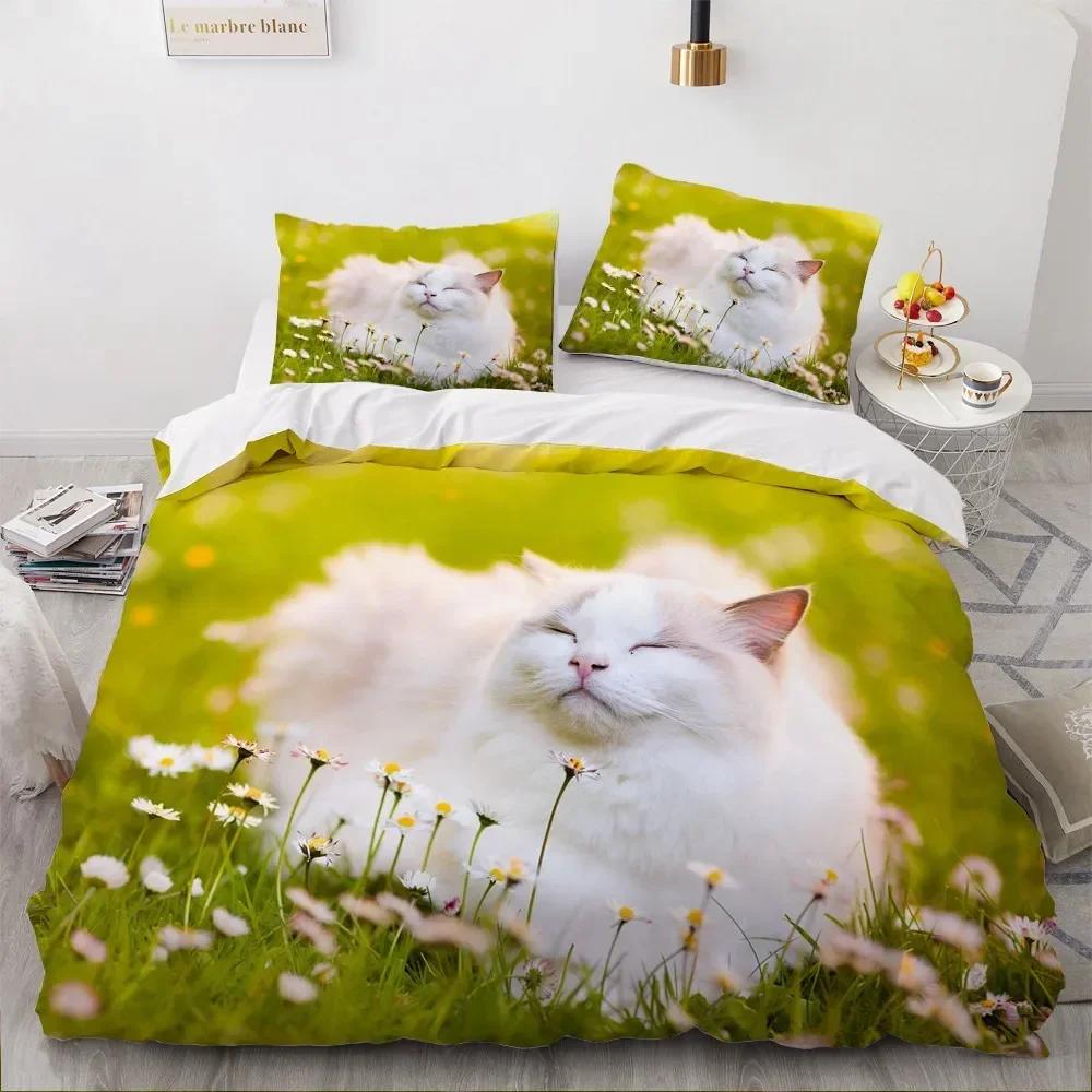 Luxury New 3D Print Bedding Sets Red Duvet Quilt Cover Set Comforter Bed Linen Pillowcase King Queen Size Pet Cat Design