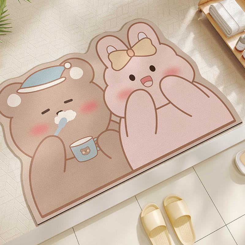 

Мультфильм Чистка зубов Пара Маленький Кролик Ванная Водопоглощающий Коврик Специальная Форма Противоскользящий Коврик Для Двери Ванной Комнаты Диатомовая Грязь 40 * 60Cm