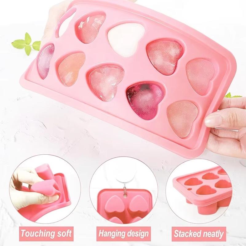 Ice Tray, Silicone Easy Release Ice Cube Mold, Reusable Love Heart Pink Blue Red 10 Compartment Cupcake Mold For Baking Freezing