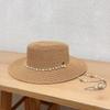 New Women Summer Hats Straw Sun Hat Panama Elegant Straw Fedoras Lady Girl Outdoor Vacation with Pearl Chain Sunshade Beach Hat