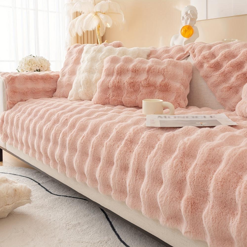 1pc Imitation Rabbit Plush Sofa Cushion, Fuzzy Non Slip Sofa Slipcover, Furniture Protector, For Bedroom Office Living Room Decor