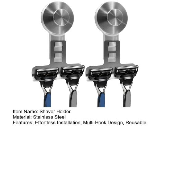 2Pcs Suction Cup Shaver Holder Removable Shaver And Razor Organizer Wall Mounted Stainless Steel Reusable Suction Hook for Shower Bathroom Towels