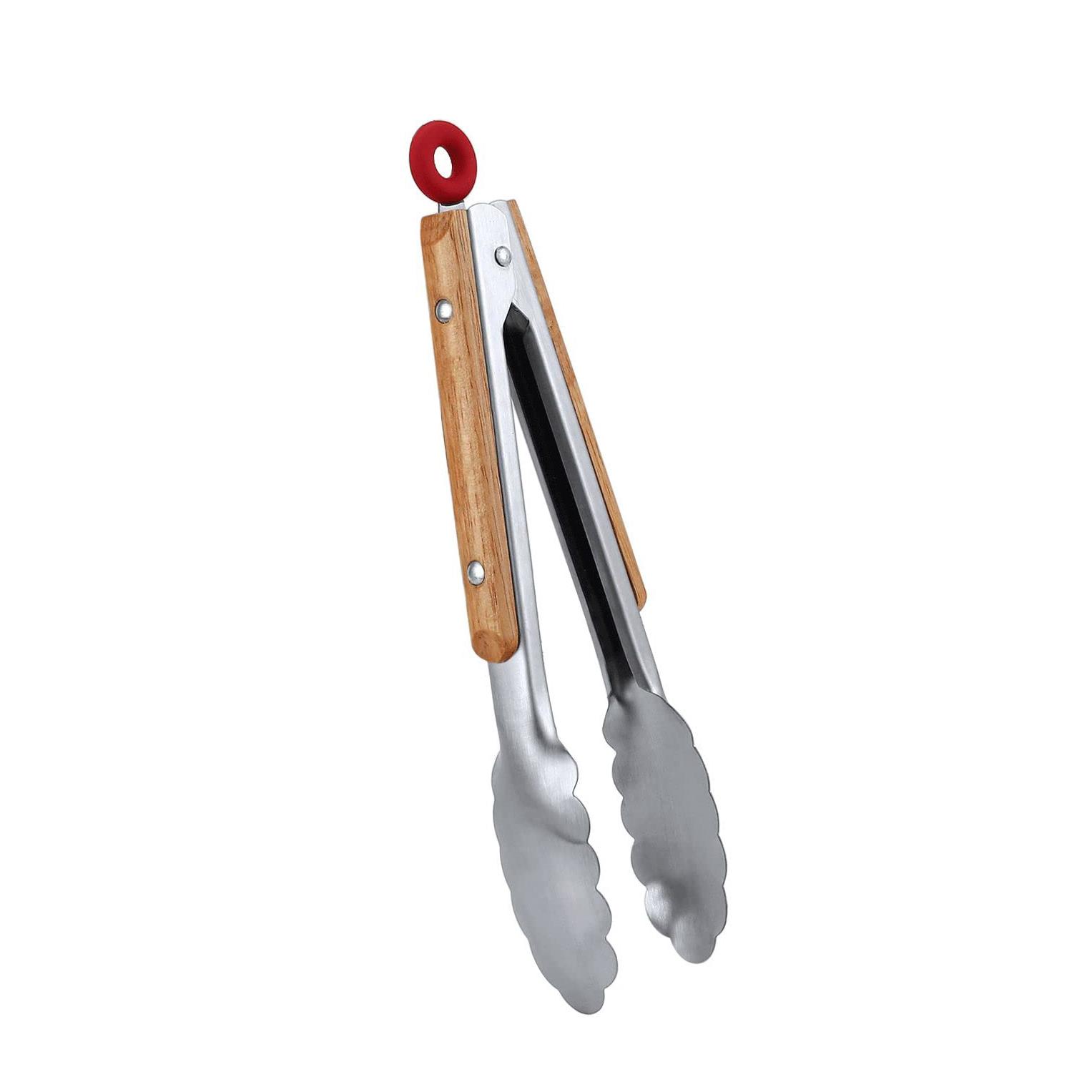 

Кухонные щипцы Leeseph из нержавеющей стали 9 и 12 дюймов, металлические щипцы для еды с фиксатором и деревянными ручками, щипцы для сковородок и барбекю