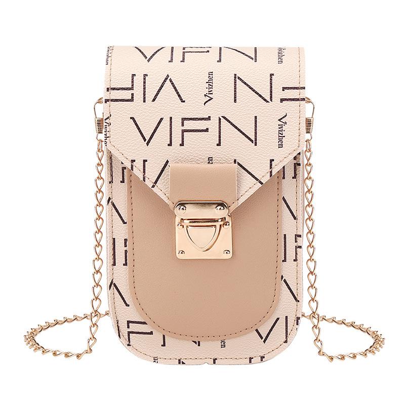 

Retro printed shoulder crossbody chain mobile phone bag new versatile fashion niche women s bag абрикосовый