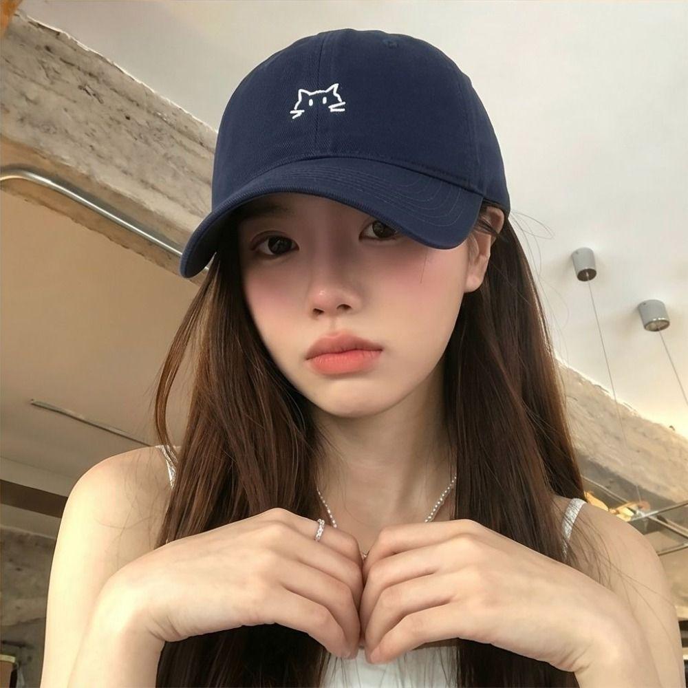 Washed Cotton Baseball Cap Cat Embroidery Sunshade Hat Vintage Peaked Cap For Men Women