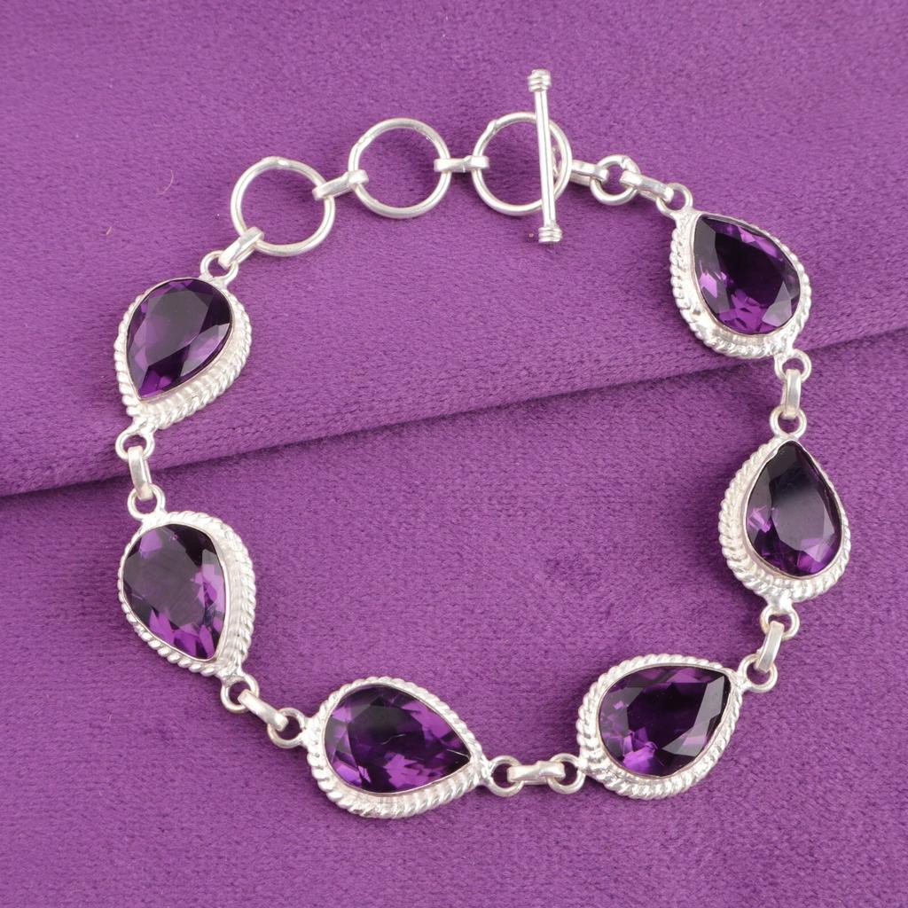 Amethyst Gemstone 925 Solid Silver Handmade Jewelry Unique Bracelet For Women RB-15-7