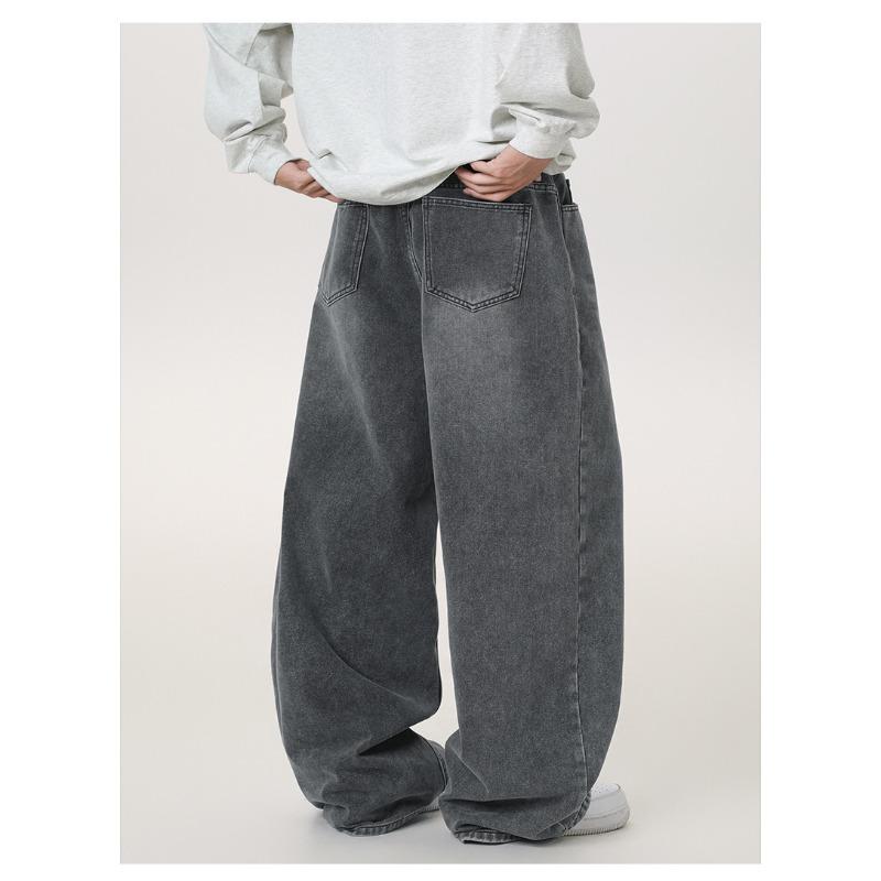 Men S Vintage Distressed Wide Leg Straight Loose Fit Jeans