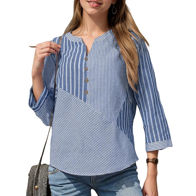 

ZANZEA Женская повседневная блузка в полоску с V-образным вырезом и рукавом 3/4 S