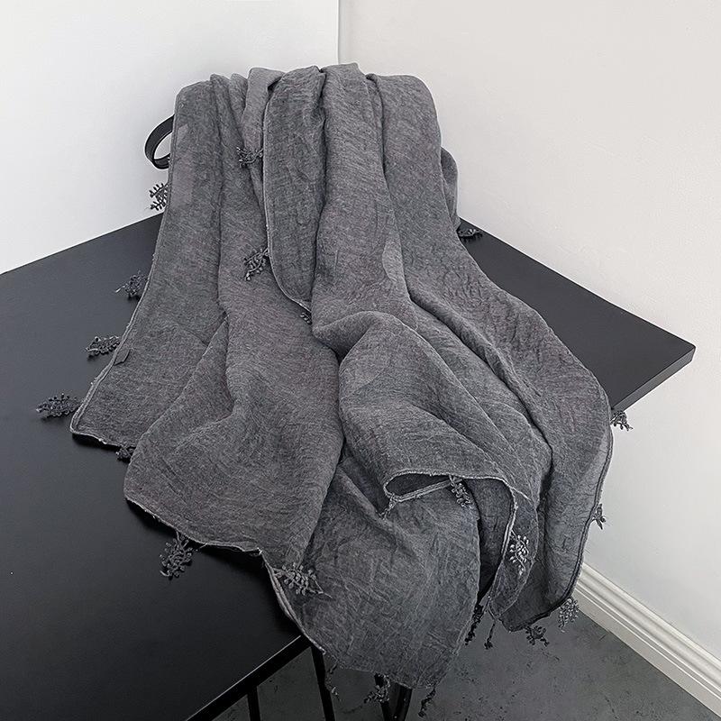 

Простой однотонный литературный и модный хлопково-льняной шарф, нишевый дизайн, шарф Дерево удачи , для путешествий и фотосъемок, трендовый шарф для сочетаний 190*80cm