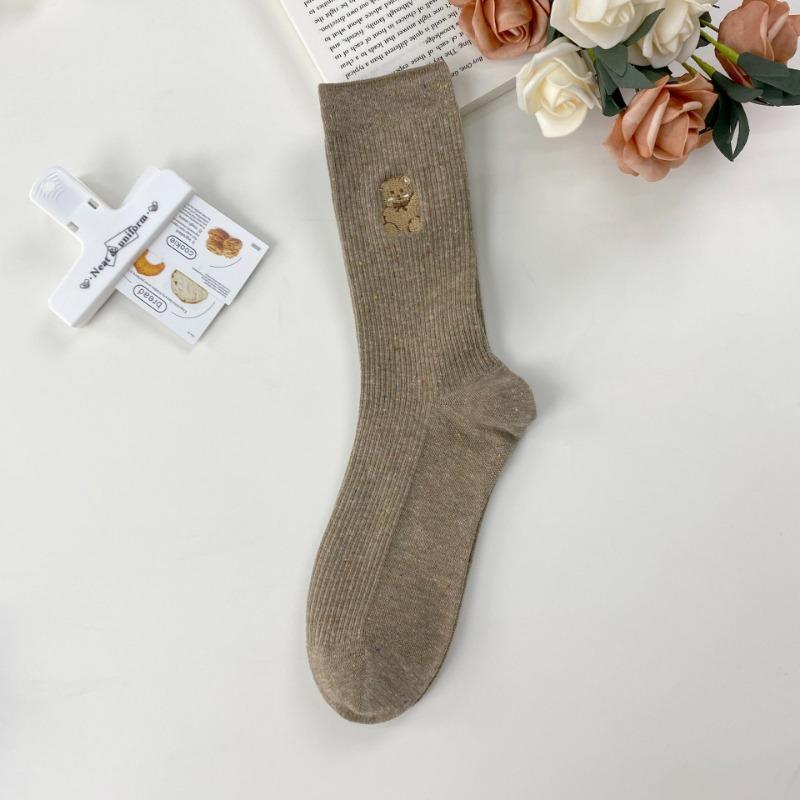 Ankela Red Socks for Women, Cotton Cotton Breathable Mid-calf Socks, Dui Dui Socks, Embroidered Bear Boneless Vertical Long Socks