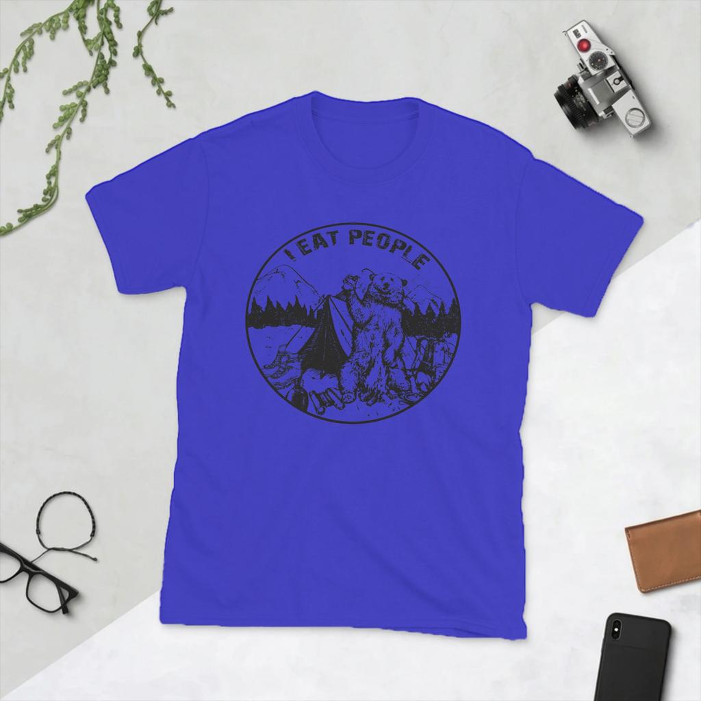 Novelty I Hate People I Eat People Bear TShirt Unisex O Neck Pure Cotton T Shirts Camping Hiking Short Sleeve Tees Printed Clothes