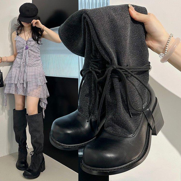 Niche Design Fashionable Boots 2025 Autumn New Retro Spice Girls Stacking Boots Thick Heel Thin Knight Boots