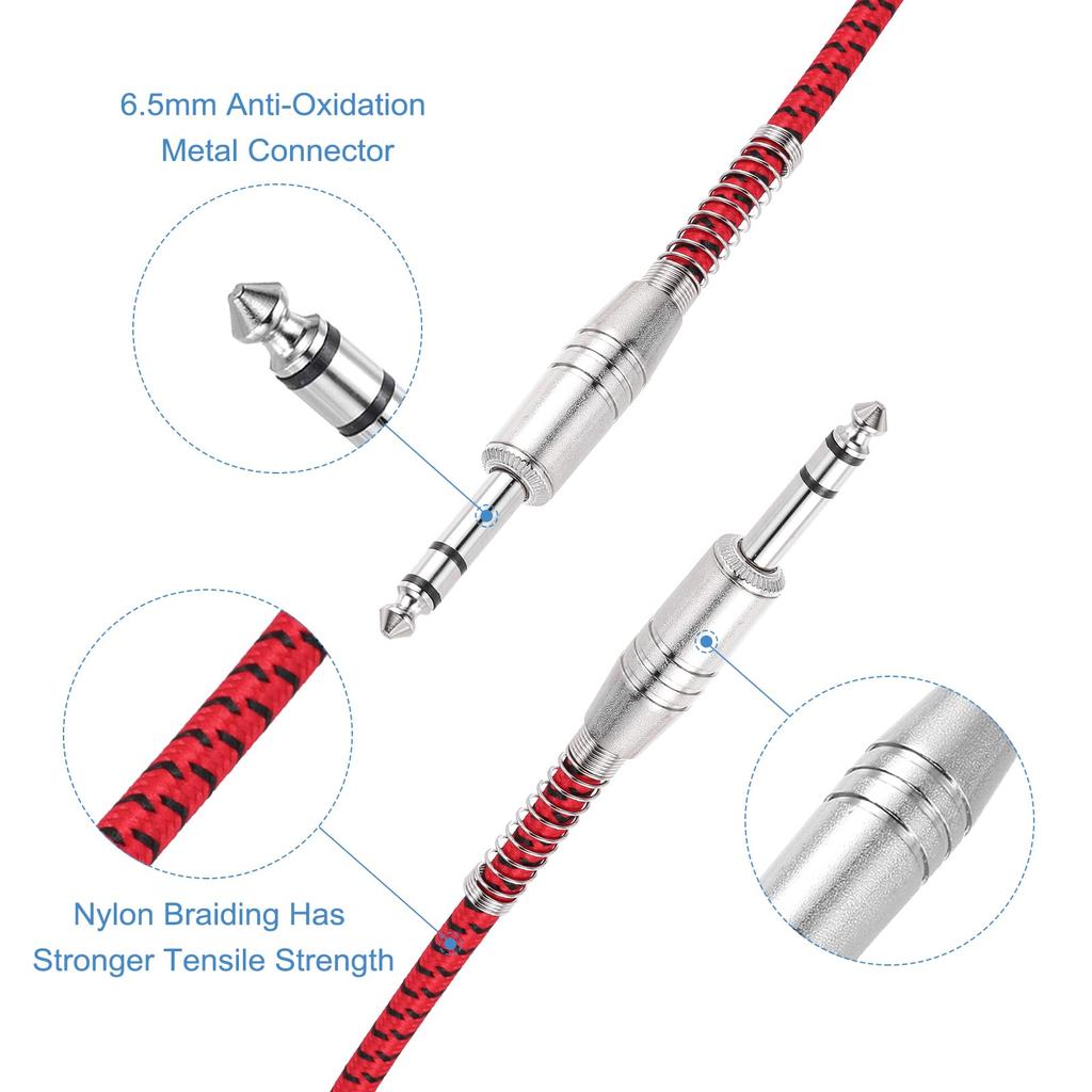 uxcell Guitar Instrument Cable, 15ft 14" to 14" Straight Electric Guitar Jack Cable Wire for Guitar and Bass, Black and Red