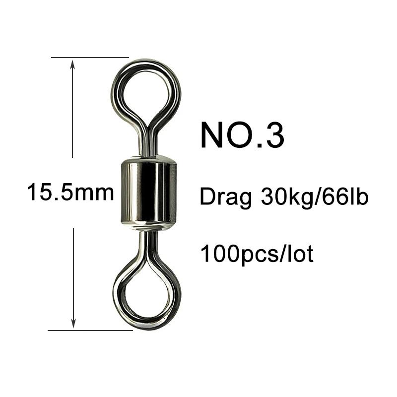 100pcs Fishing Swivel Solid Connector Ball Bearing Snap Lure Swivels Rolling Stainless Steel Beads Accessories