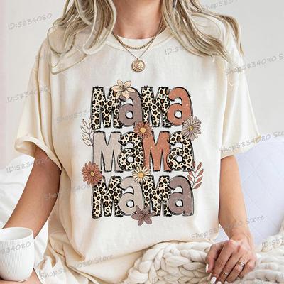Leopard Mama Flower T-shirt Retro Mama Groovy Boho Shirts Gift for Mother's Day Boho Floral Mama Leopard Print Vintage T Shirts