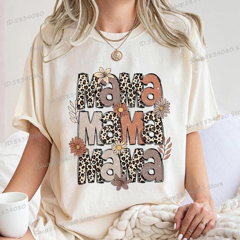 Funny Leopard Mama Flower Print Women s Short Sleeves T-Shirt Loose Casual Summer Outdoor Street Women s Tees Tops XXS