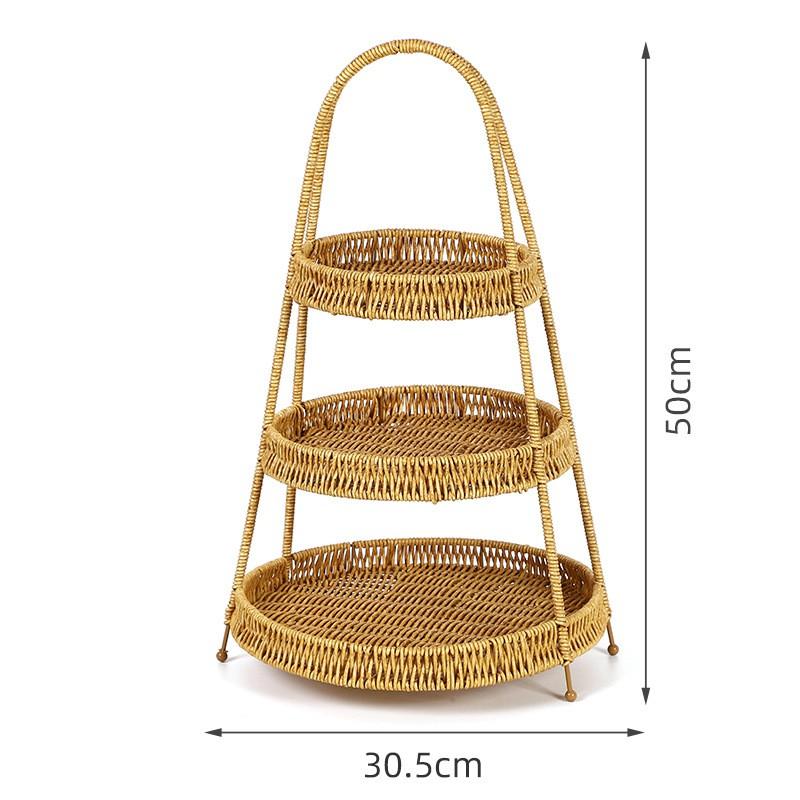 Woven-Style PP Multi-Tier Serving Basket Snacks Fruits Bread Dim Sum Japanese Style Storage Organizer