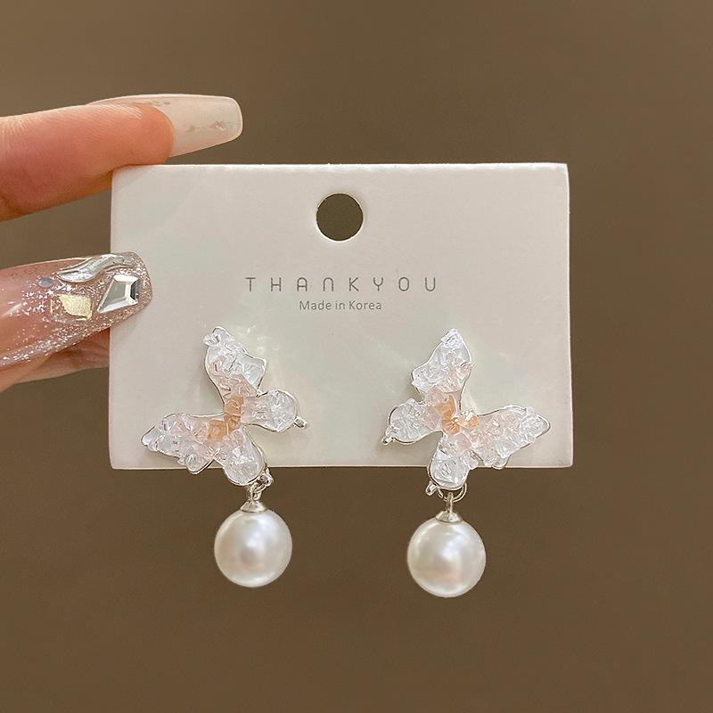 2025 Trendy Korean Micro-Inlaid Zircon Bow Earrings with S925 Silver Needle and Pearl for Women