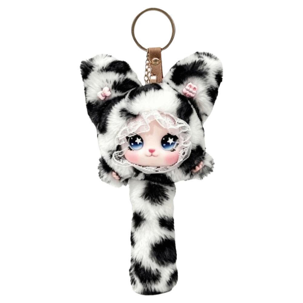 Leopard Print Furry Cat Pendant Long Tail Bag Charms Cartoon Cat Plush Toy Bag