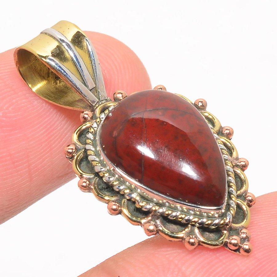 Pendentif en argent sterling 925 massif bicolore en jaspe rouge naturel 3,8 cm C7f77